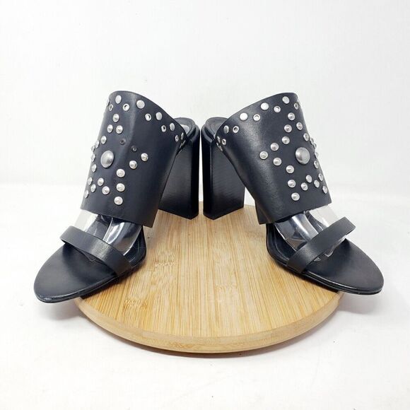 See by Chloe Bootie Women 40.5 Black Leather Studded Star Open Toe Heeled Sandal - Picture 4 of 12